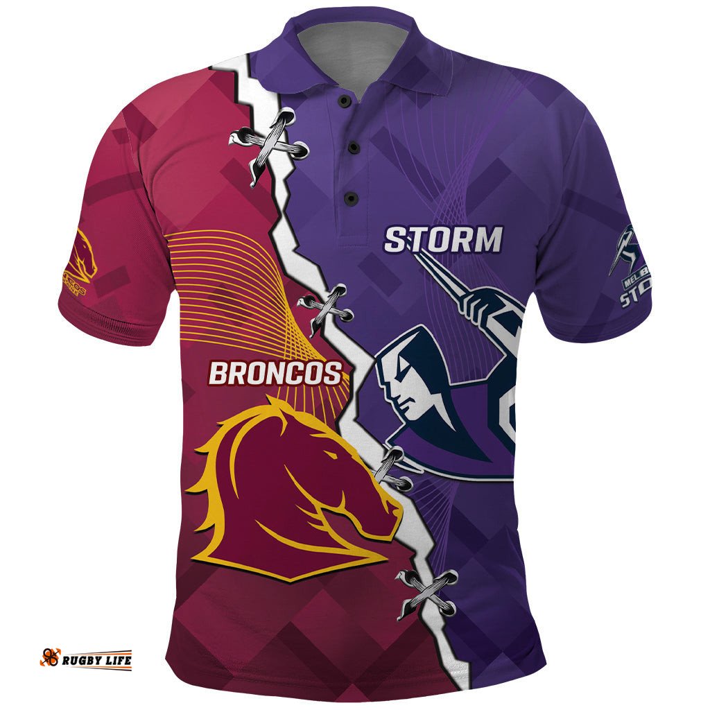 Personalised Broncos And Storm Rugby Polo Shirt Sporty Version
