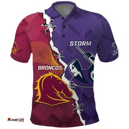 Personalised Broncos And Storm Rugby Polo Shirt Sporty Version