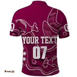 Personalised QLD Maroons Rugby Indigenous Polo Shirt Kangaroo Mix Boomerang