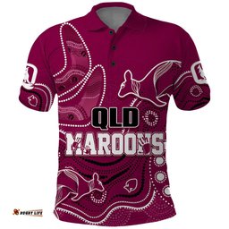 Personalised QLD Maroons Rugby Indigenous Polo Shirt Kangaroo Mix Boomerang