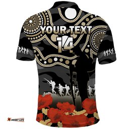 Custom Text And Number Collingwood Football ANZAC 2023 Polo Shirt Aboriginal Mix Poppy Camouflage Amazing Aussie