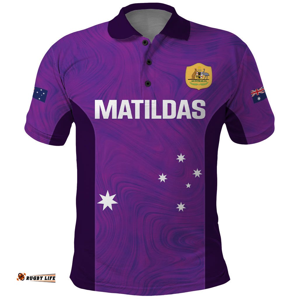 Custom Australia Soccer Polo Shirt Matildas Go Champions - Purple