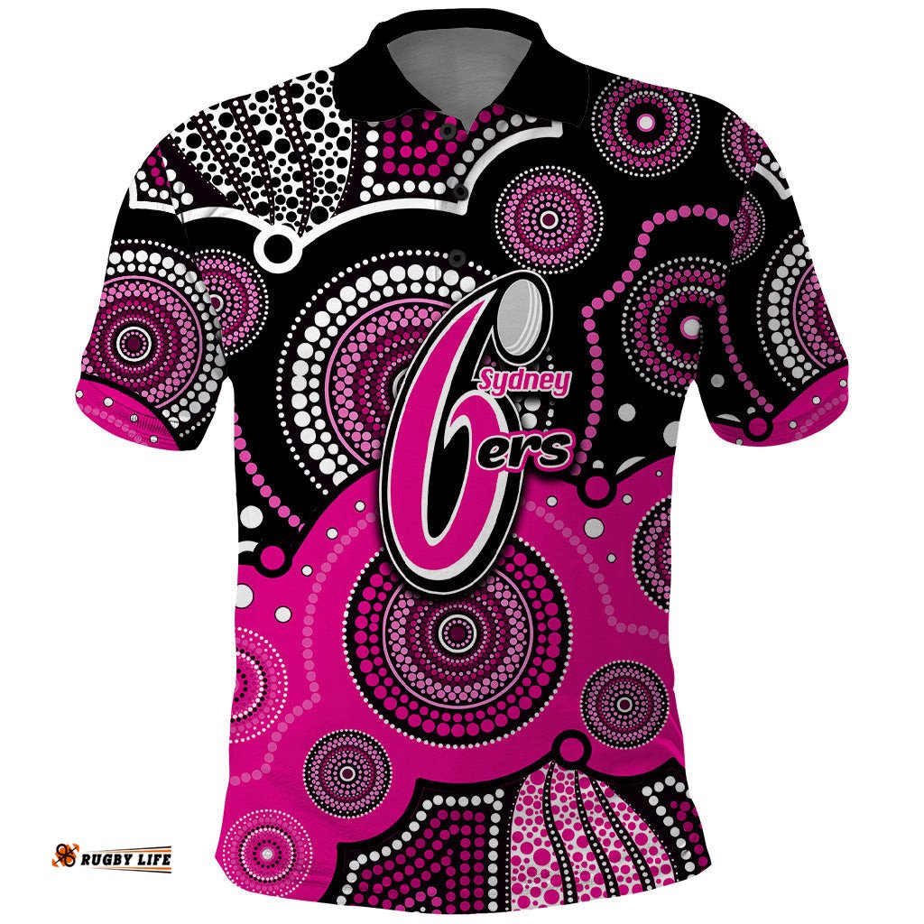 Custom Text And Number Sixers BBL Polo Shirt Aboriginal Patterns Black Version