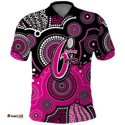Custom Text And Number Sixers BBL Polo Shirt Aboriginal Patterns Black Version