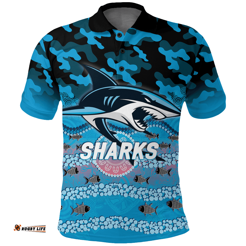 Sharks Rugby ANZAC Day Camouflage Indigenous Art Polo Shirt
