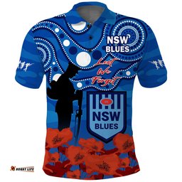Blues Rugby ANZAC 2023 Polo Shirt NSW Aboriginal Mix Poppy Camouflage Amazing Aussie