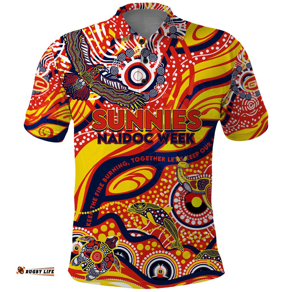 Custom NAIDOC Week 2024 Sunnies Polo Shirt Aboriginal Animals Keep The Fire Burning
