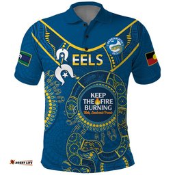 Custom NRL Eels NAIDOC Week Polo Shirt Keep The Fire Burning Indigenous Art