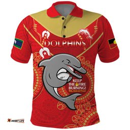 Custom NRL Dolphins NAIDOC Week Polo Shirt Keep The Fire Burning Indigenous Art