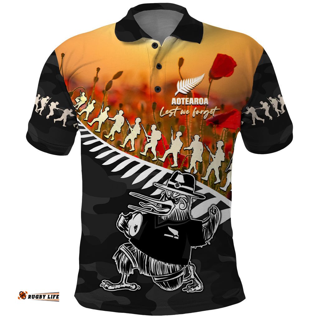 New Zealand ANZAC Rugby Polo Shirt Soldier Fern With Kiwi Bird
