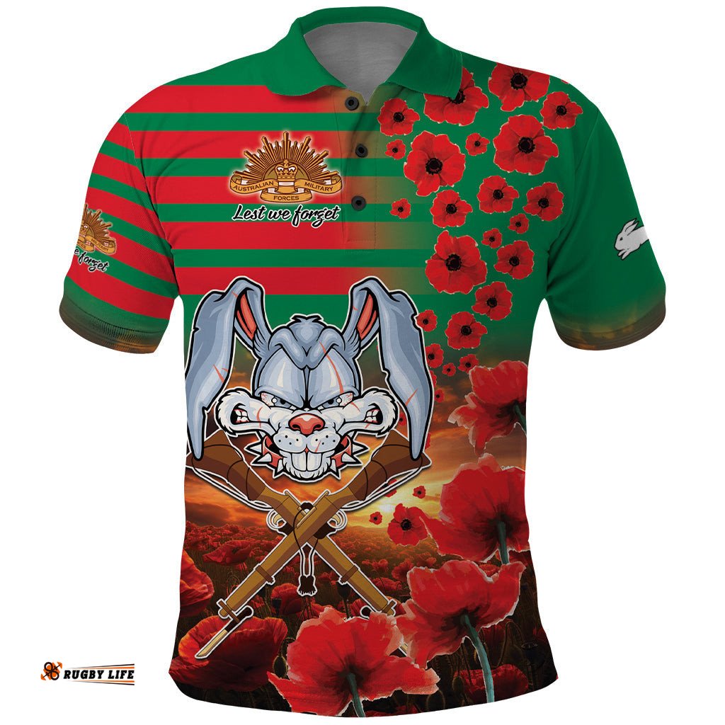 Personalised Rabbitohs Rugby ANZAC Polo Shirt Starry Night and Field of Poppies