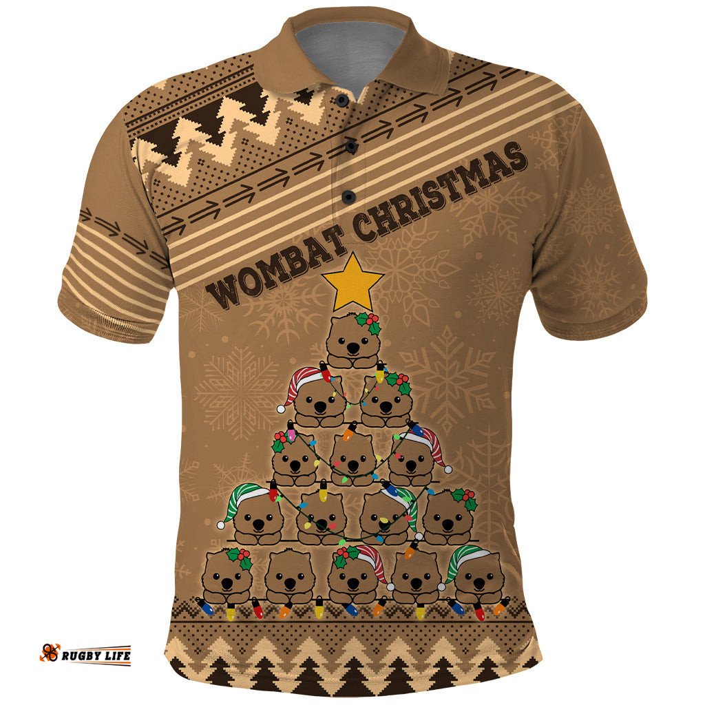 Personalised Wombat Christmas Tree Polo Shirt Australia Merry Xmas Simple Style