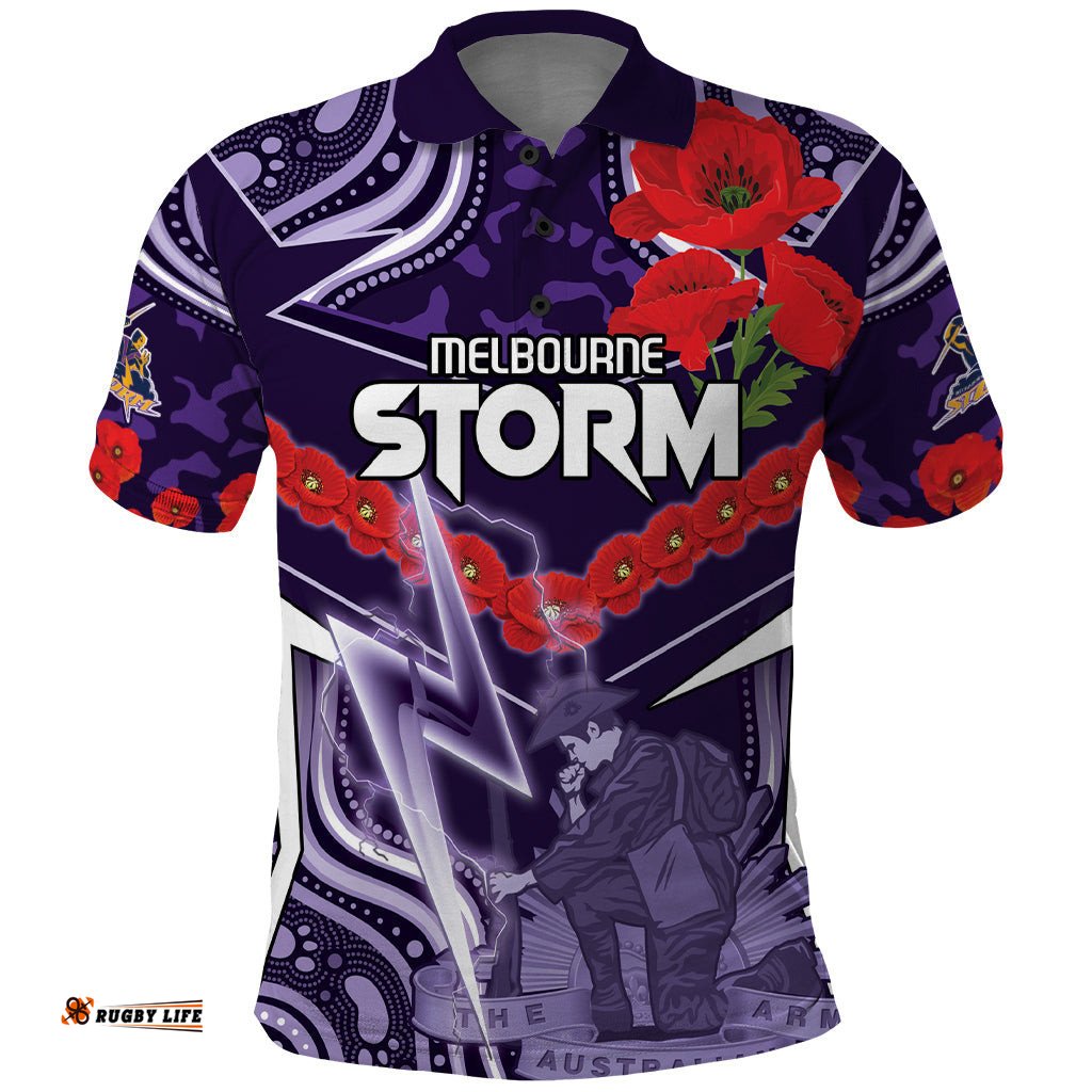 Custom Storm Rugby ANZAC Polo Shirt Melbourne Gallipoli Soldier With Aboriginal Art
