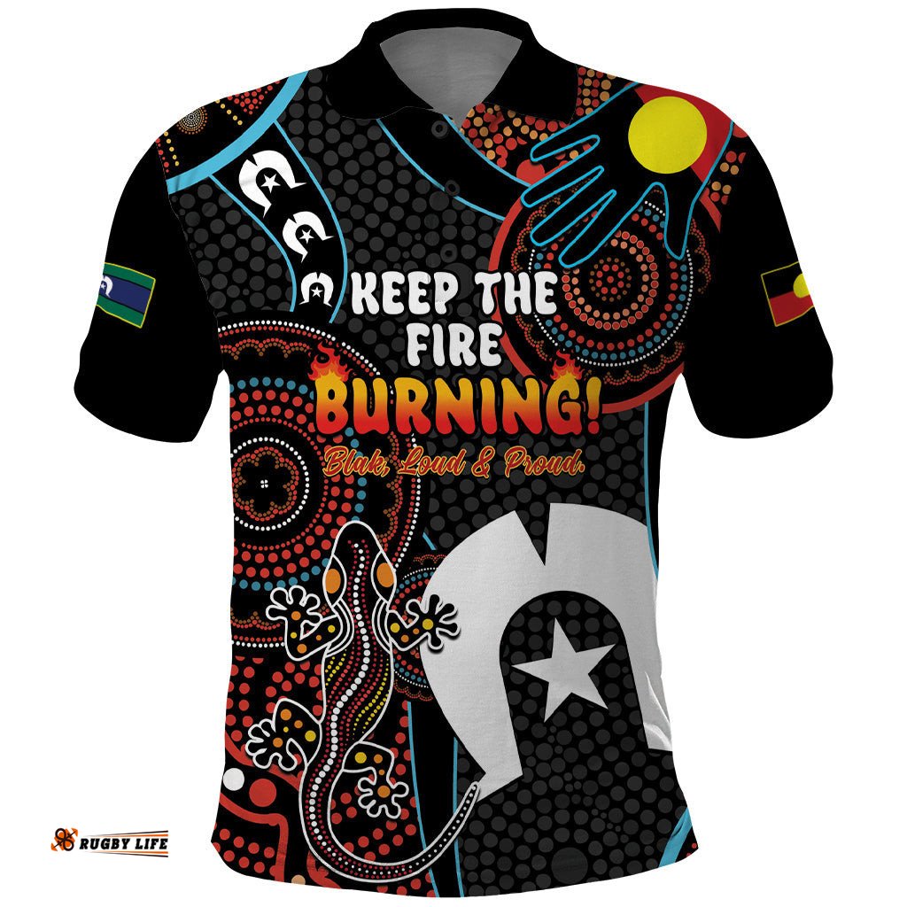 NAIDOC Week 2024 Polo Shirt Keep The Fire Burning Indigenous Art