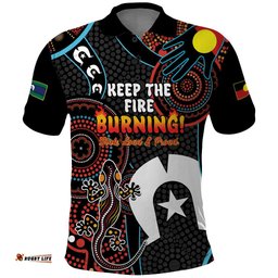 NAIDOC Week 2024 Polo Shirt Keep The Fire Burning Indigenous Art