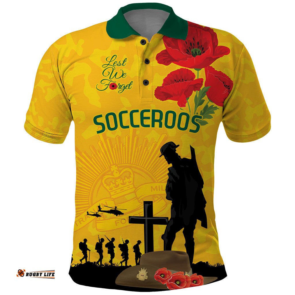 Australia Socceroos Soccer ANZAC Custom Polo Shirt Gallipoli Soldier With Camouflage Art