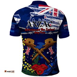 Australia And New Zealand ANZAC Day Polo Shirt Lest We Forget Silver Fern With Golden Wattle