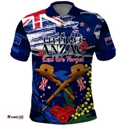Australia And New Zealand ANZAC Day Polo Shirt Lest We Forget Silver Fern With Golden Wattle