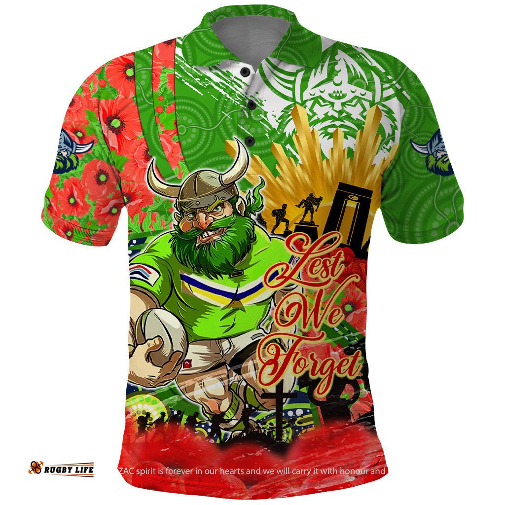 Personalised Mascot Raiders ANZAC Polo Shirt Lest We Forget