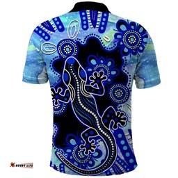 Australia Polo Shirt Aussie Opal Pattern With Lizard Aboriginal Art - Turquoise
