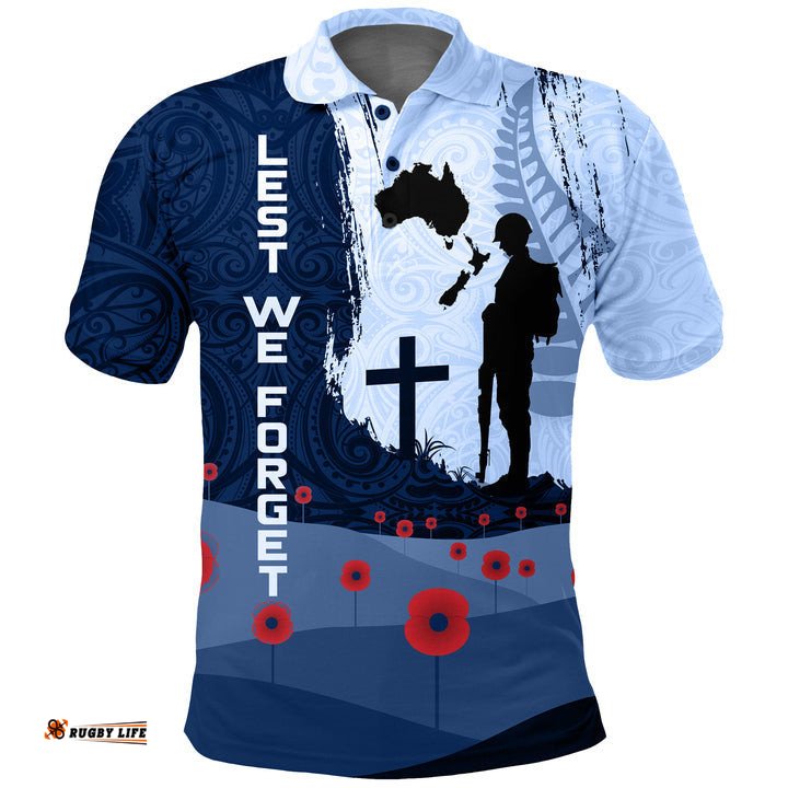 Anzac Day Polo Shirt New Zealand Australia Lest We Forget Golf Shirt - Navy Color