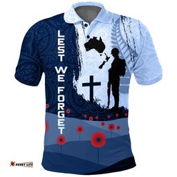 Anzac Day Polo Shirt New Zealand Australia Lest We Forget Golf Shirt - Navy Color
