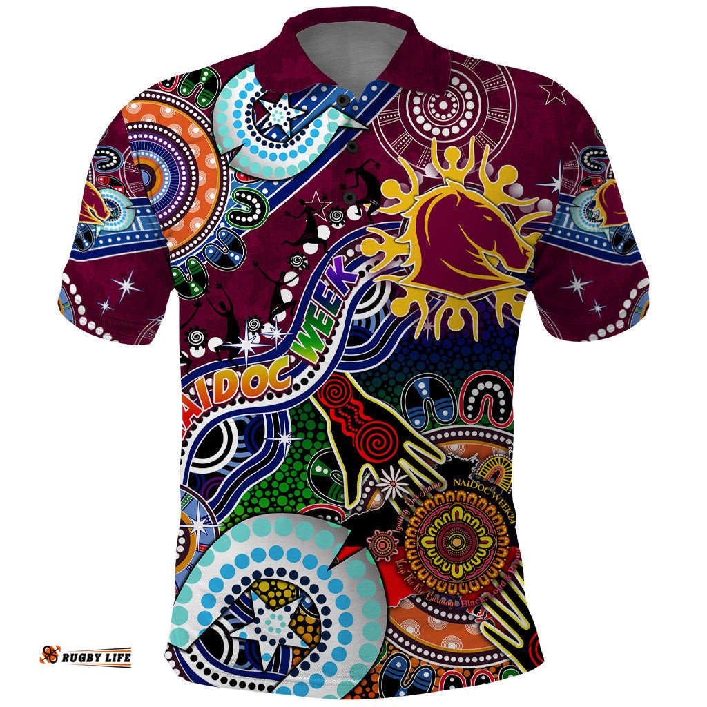 Personalised Broncos NAIDOC Week 2024 Polo Shirt Australia Aboriginal Dot Painting