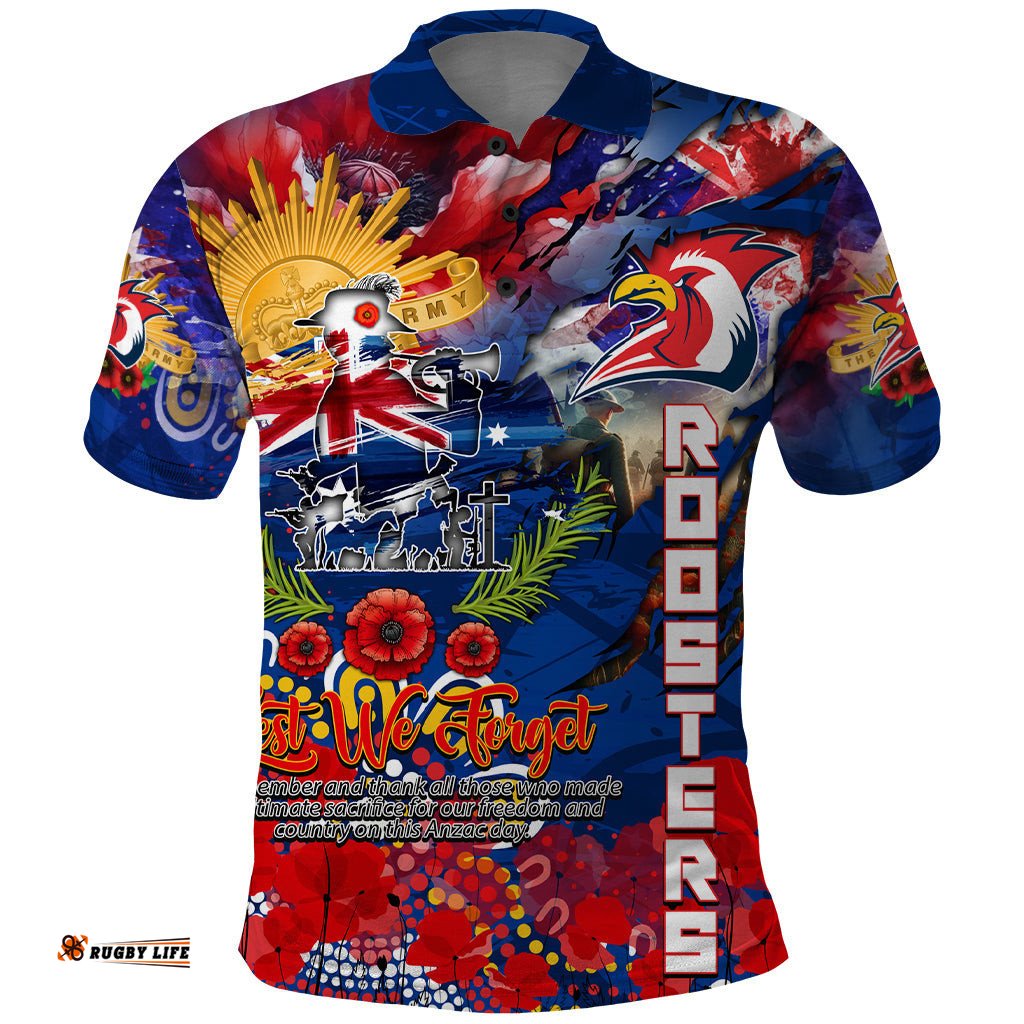 Personalised Australia Rugby Roosters ANZAC Polo Shirt Sydney Scratch Style