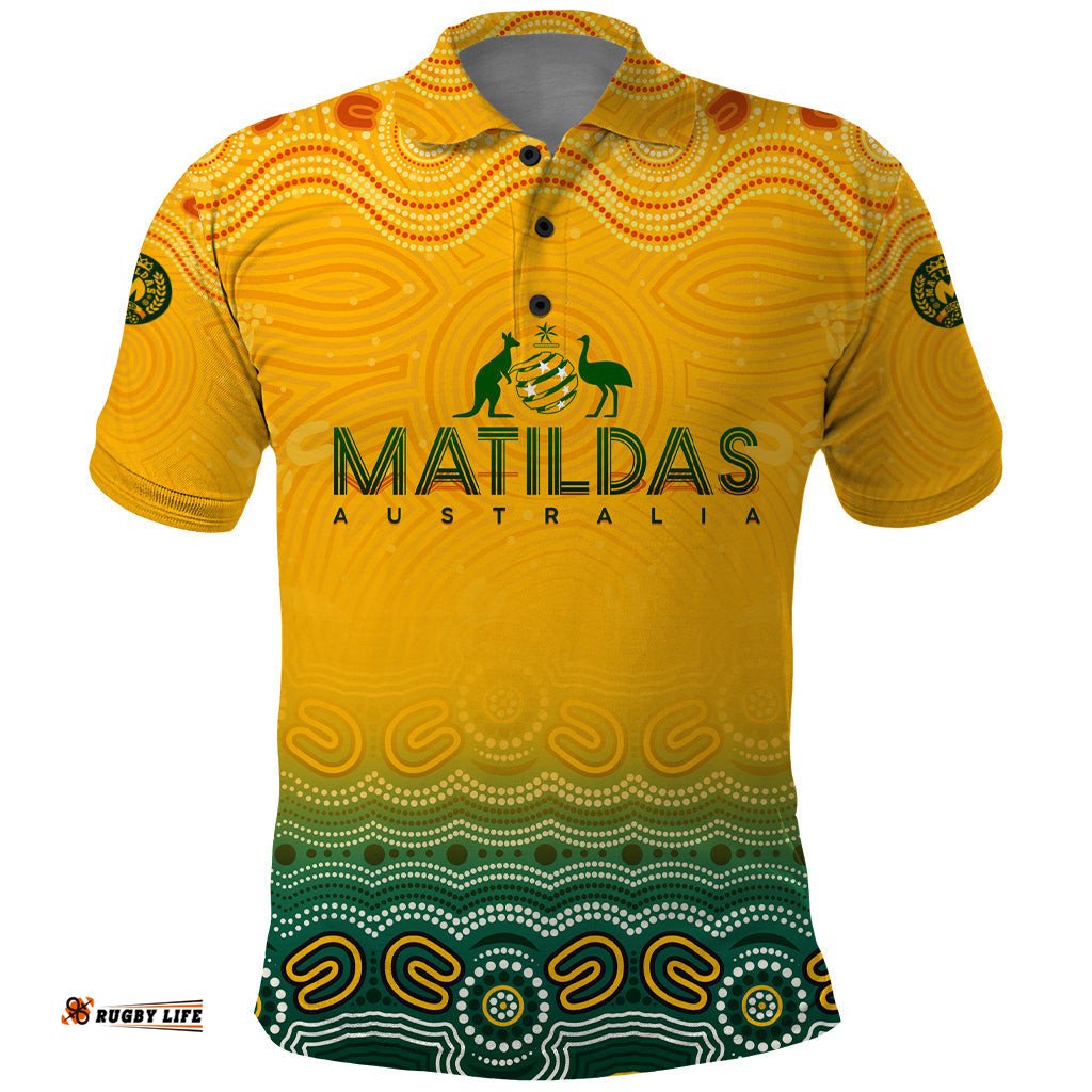 Personalised Australia Matildas Polo Shirt Tillies Aboriginal Simple Yellow