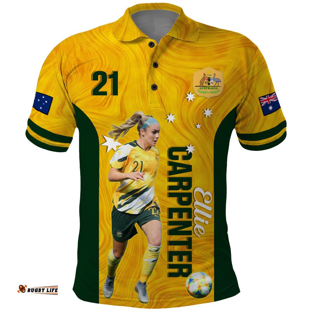 Australia Soccer Polo Shirt Ellie Carpenter Matildas Gold Version