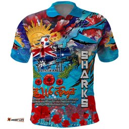 Personalised Australia Rugby Sharks ANZAC Polo Shirt Cronulla-Sutherland Scratch Style