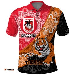 Personalised Dragons And Tigers Rugby Polo Shirt Aboriginal Art