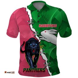 Personalised Panthers And Rabbitohs Rugby Polo Shirt 2024 Souths The Riff Together