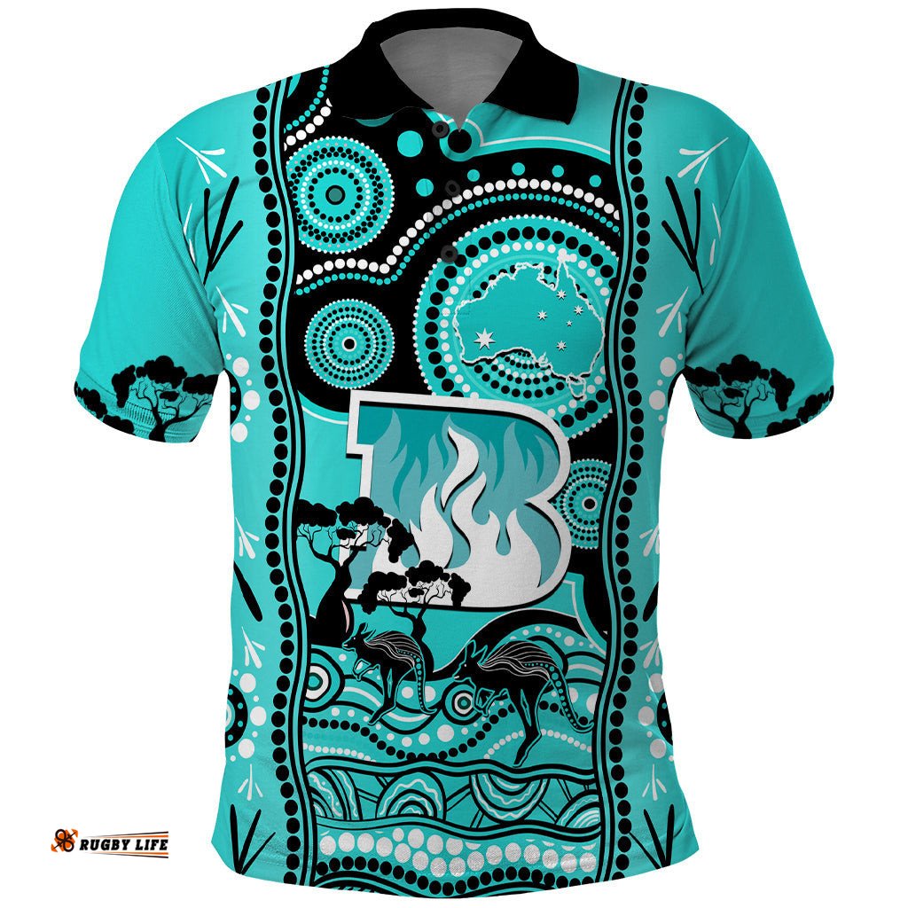 Custom Brisbane Heat Cricket Polo Shirt Happy Australia Day Aboriginal Art