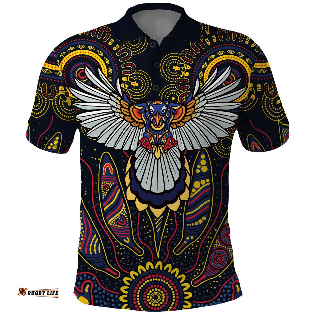 Custom Adelaide Football Polo Shirt With Crow Aboriginal Art Style