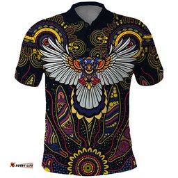 Custom Adelaide Football Polo Shirt With Crow Aboriginal Art Style