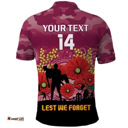 Custom Lions Football ANZAC Polo Shirt Gallipoli Camouflage With Poppies