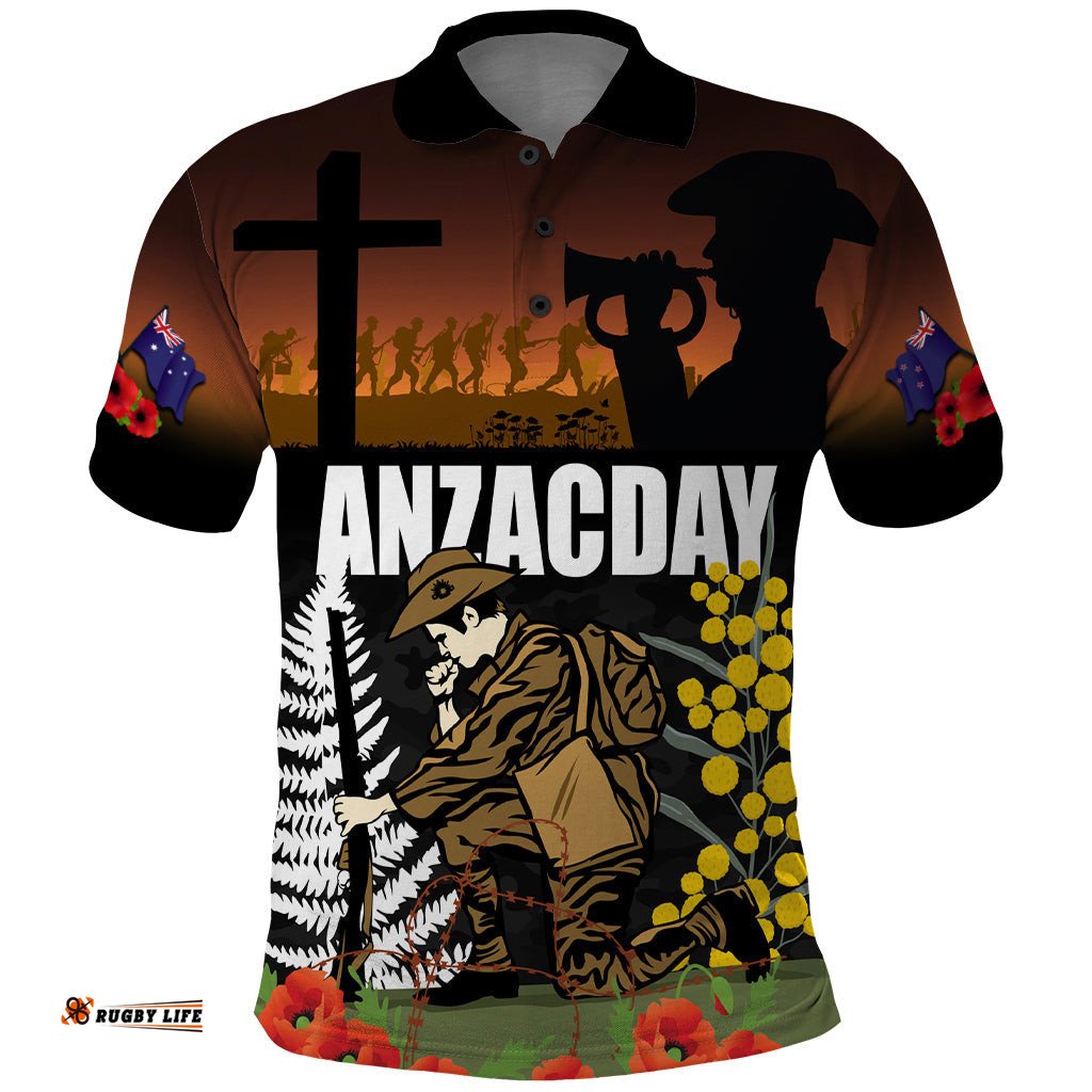 New Zealand and Australia ANZAC Day Polo Shirt Soldier and Last Post Camouflage Pattern