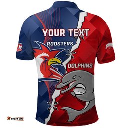 Personalised Dolphins And Roosters Rugby Polo Shirt NRL Sporty Style