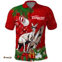Kangaroo Lover Polo Shirt Australia Merry Christmas Aboriginal