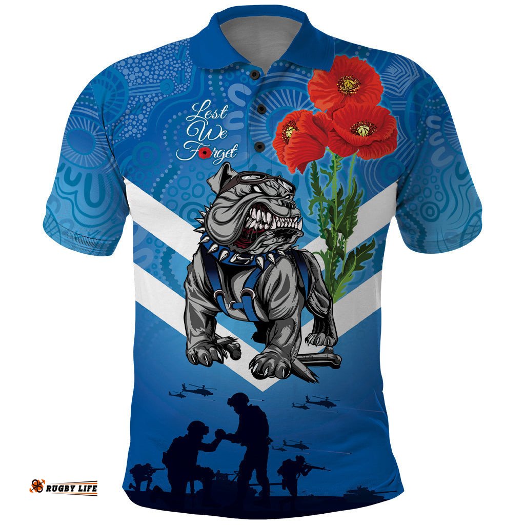 Custom Bulldogs Rugby ANZAC Polo Shirt The Military Soldiers with Aboriginal Style