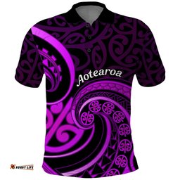 Purple Aotearoa Mangopare Polo Shirt NZ Maori Koru Style