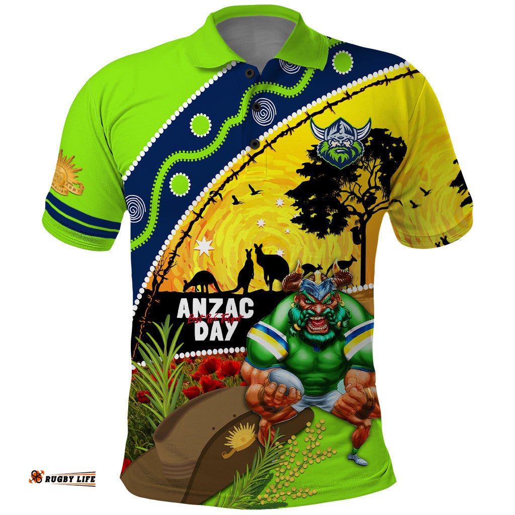 Raiders Rugby ANZAC Day Polo Shirt Green Machine Mascot Rosemary Starry Night