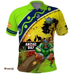 Raiders Rugby ANZAC Day Polo Shirt Green Machine Mascot Rosemary Starry Night