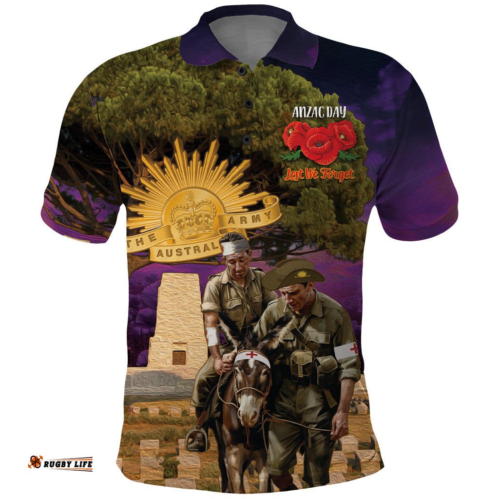 Australia ANZAC Day Polo Shirt Lonesome Pine Australian Army With Donkey