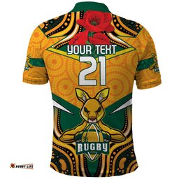 Australia Wallabies Rugby ANZAC Custom Polo Shirt Poppy Soldier With Aboriginal Dots Art