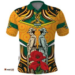 Australia Wallabies Rugby ANZAC Custom Polo Shirt Poppy Soldier With Aboriginal Dots Art