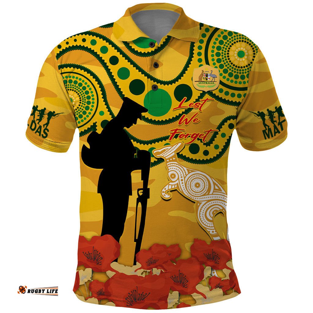 Custom Matildas ANZAC Day Polo Shirt Lest We Forget Poppies Mix Camouflage Gold