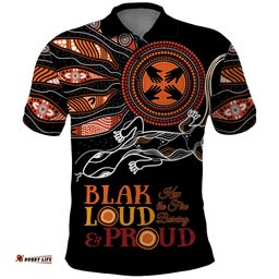 Australia NAIDOC 2024 Polo Shirt Blak Loud and Proud Aboriginal Lizard Art