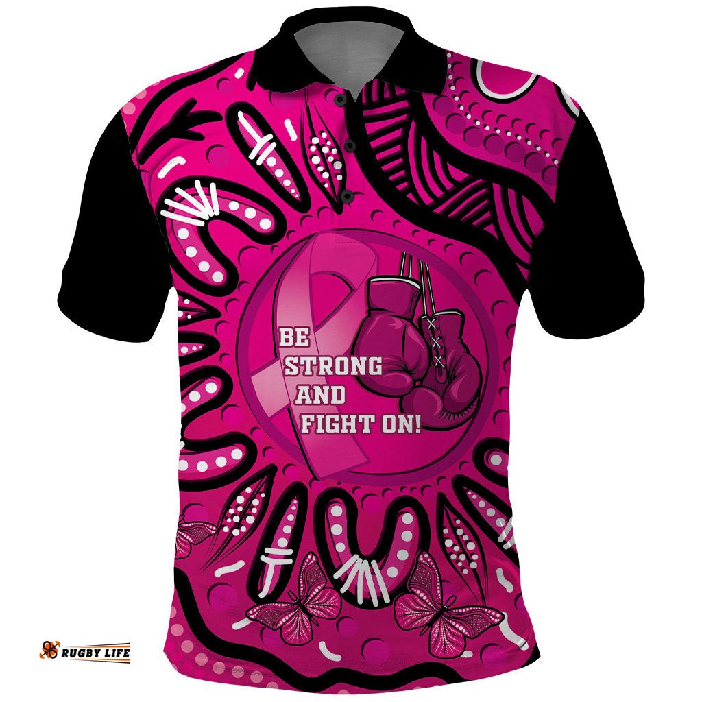 Personalised Australia Breast Cancer Polo Shirt Pink Boxing Ribbon Be Strong And Fight On
